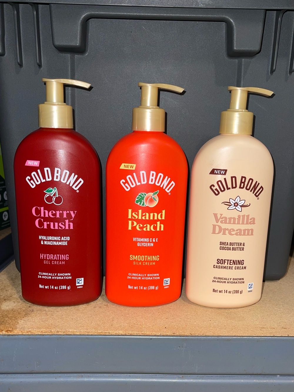 3 Pack Gold Bond Cherry Crush, Island Peach, Vanilla Dream Cream Lotion 14oz